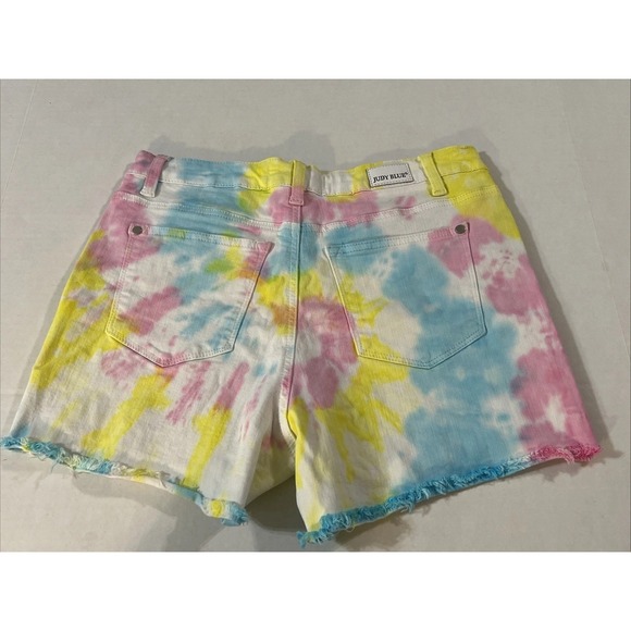 JUDY BLUE Stretch Denim Shorts Pastel Tie Dye Cut Off Raw Hem Women's SZ MED - Picture 7 of 16